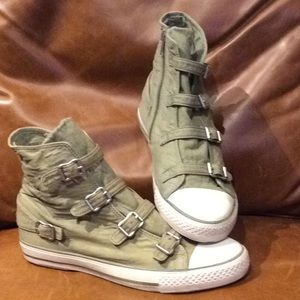 ASH NEW Virgin olive high top buckle zip side
